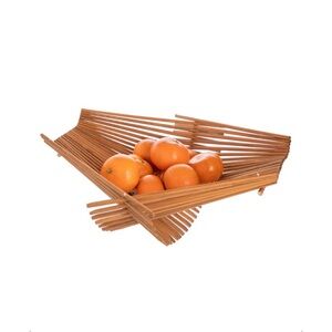 Vtg MCM Repurposed Tea-stained Folding Wooden Chopstick Slat Basket Bowl#1230252